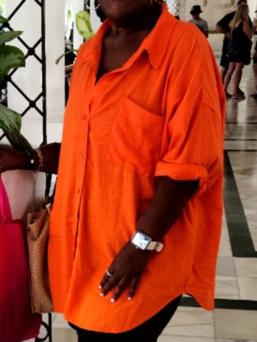 Plus Size Orange Oversized Button Down Shirt - 3X